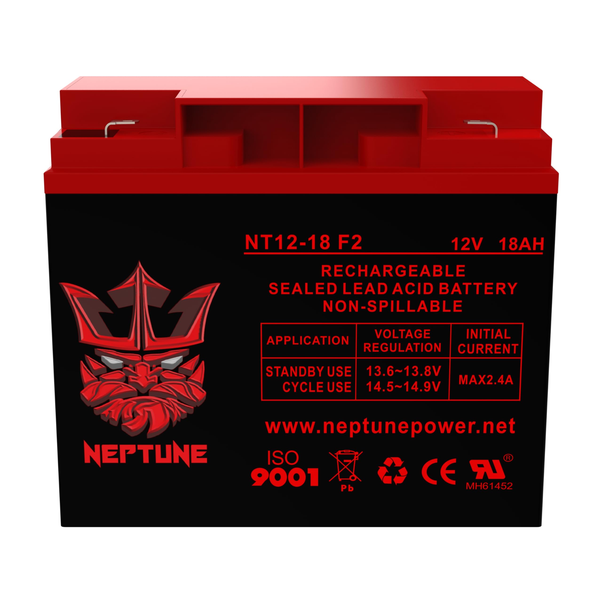 Neptune Power Products Brand NT1218F2 12 V 18AH Rechargeable Sealed Lead Acid (SLA) AGM Battery For Mobility Scooter- Leak-Proof Replacement Batteries - F2 terminal