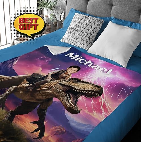 Vista 13 de Manta personalizada de dinosaurio, manta personalizada de dinosaurio para niños, regalo de foto personalizado para él, manta Minky de 50 x 60