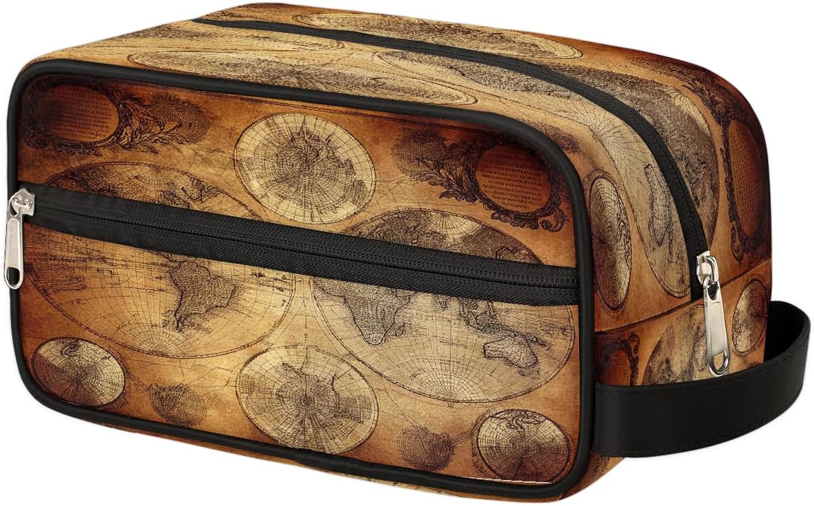 Toiletry Bag for Men Women, Vintage World Map Hanging Dopp Kit Retro Education Map Water Resistant Shaving Bag Travel Toiletry Organizer with Large Capacity for Travel Accessories