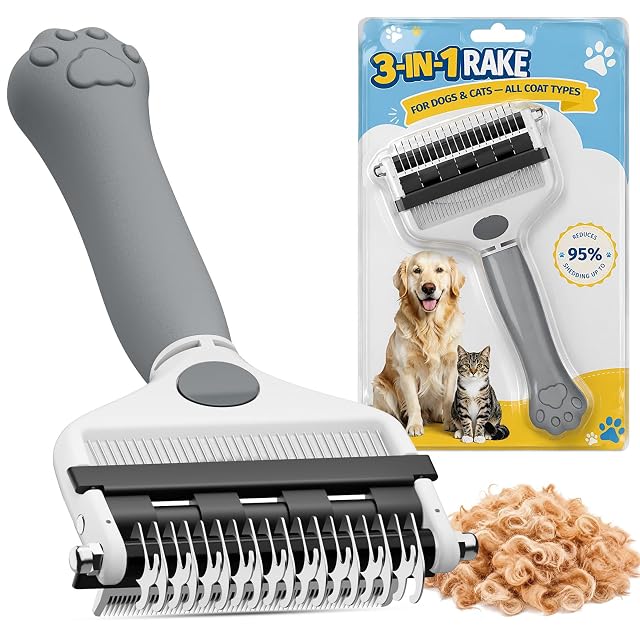 Zivacate 3 en 1 Cepillo para Perros y Gatos, Doble Cara 17+9 Dientes