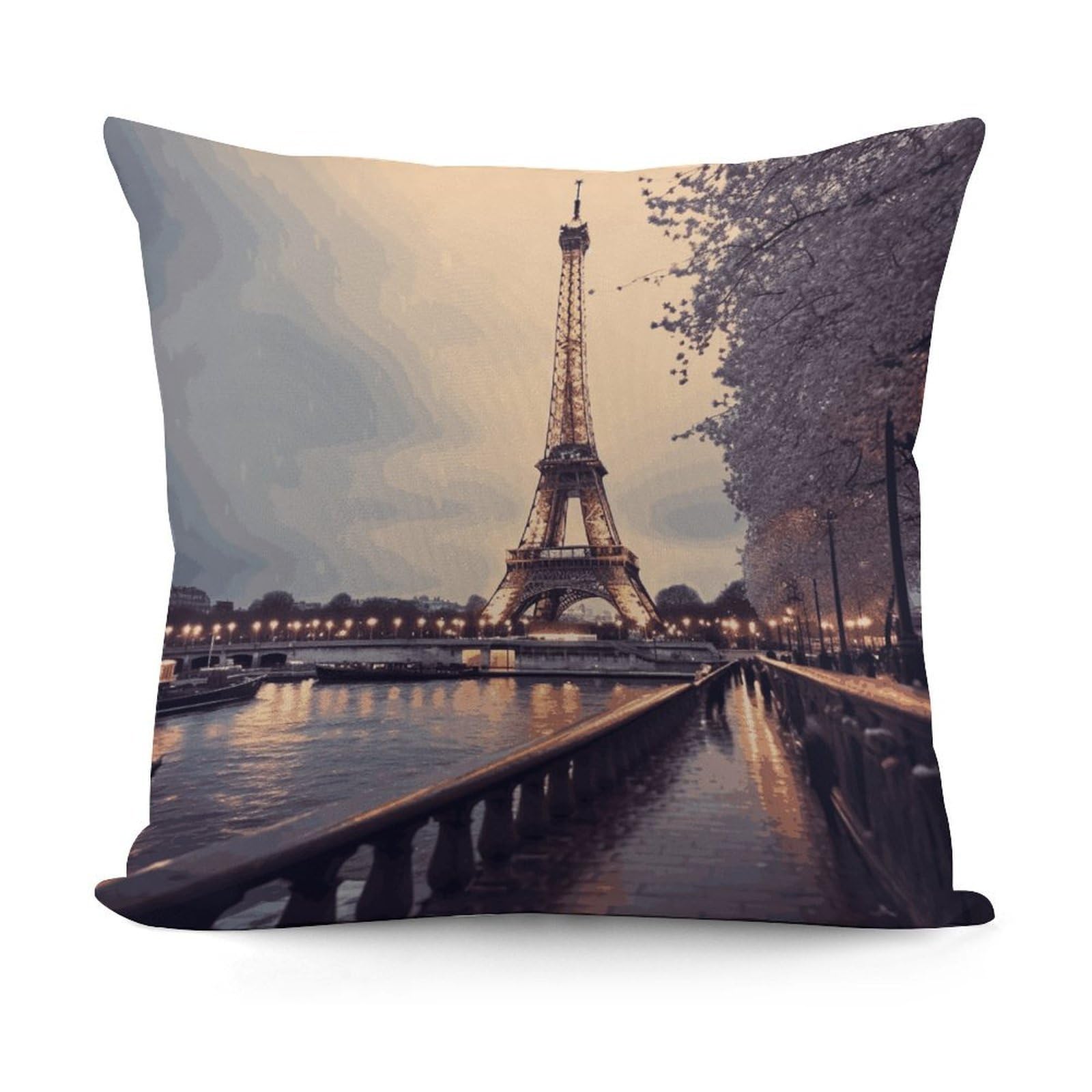 VstaDank Eiffel Tower Winter Rainy Pillow Covers Soft Plush Decorative Square Pillow Cover Modern Breathable Pillowcases Pillowcase with Invisible Zipper 18x18 Inches for Sofa Living Room