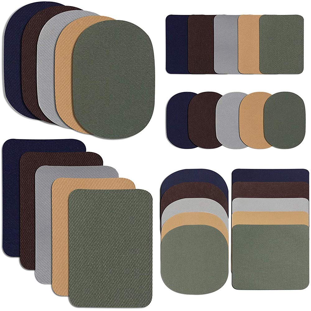 CTRLZS 30 Pieces Iron on Fabric Patches Fabric Repair Patches Twill Clothing Repair Patch Kit for Jacket Clothes, 5 Colors