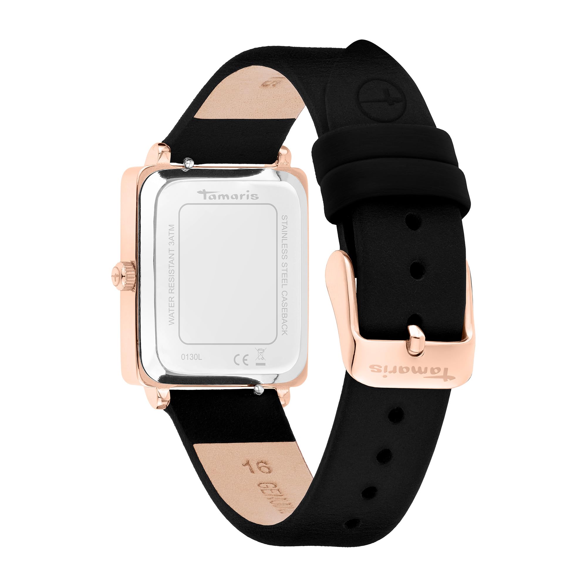 Tamaris Damenuhr mit eckigem Gehäuse & Lederband – Schlichte Armbanduhr für Damen