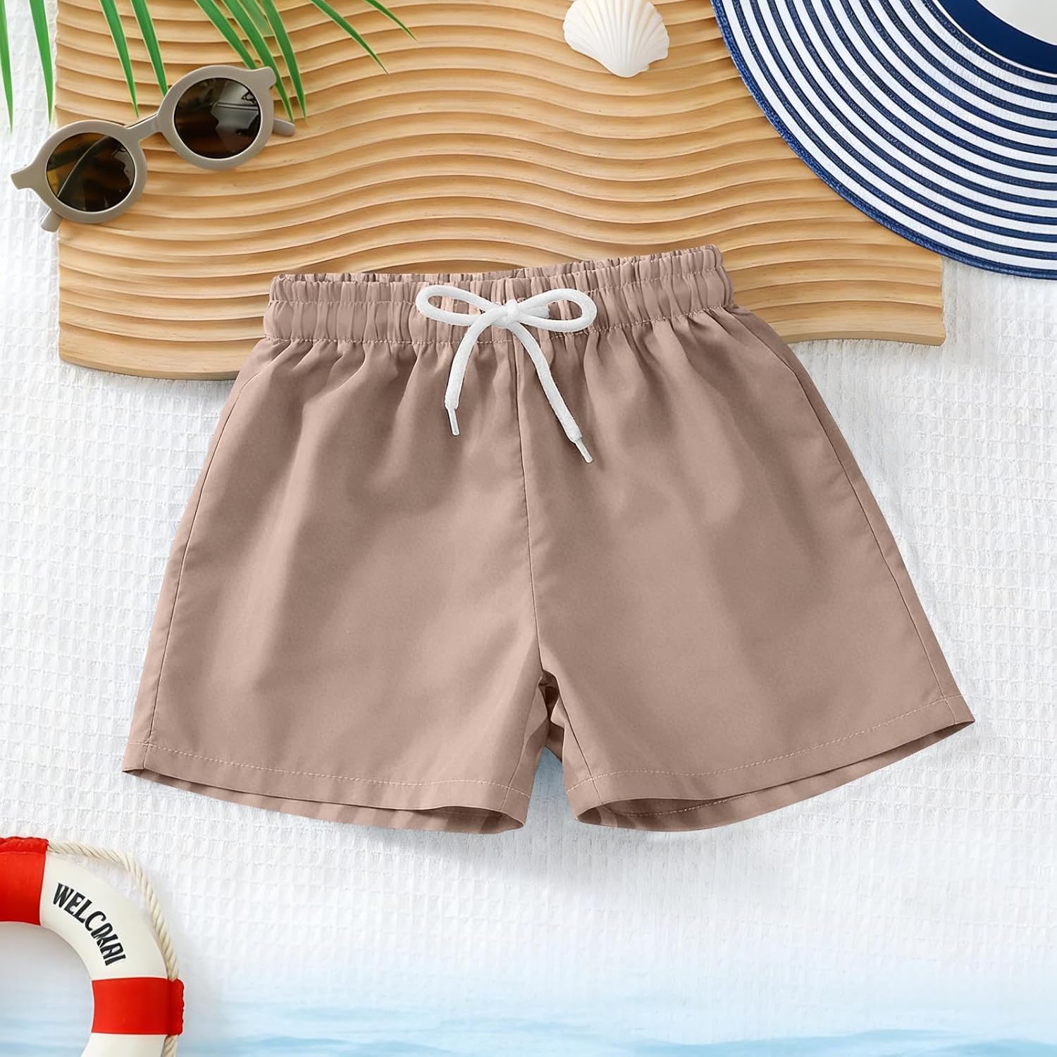 Boys Pull on Shorts Outdoor Kids Quick Dry Hiking Shorts Elastic Waist Solid Color Short Pants with Pockets