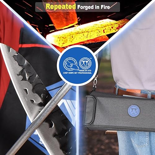 Miniatura 12 de XYJ Juego de cuchillos de cocina profesional con cuchillas forjadas de acero de alto carbono, cuchillo de chef, cuchilla, cuchillo de tallar