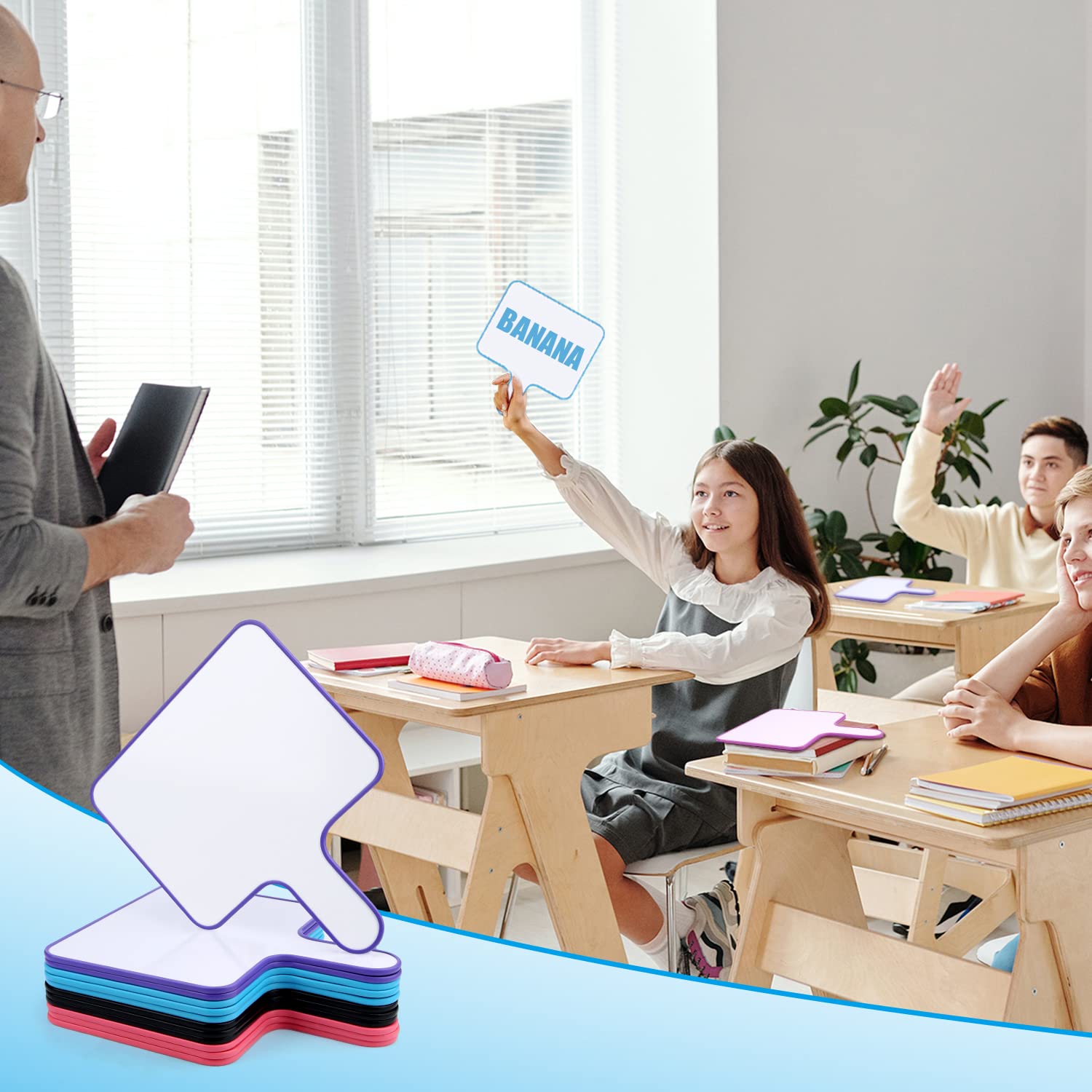 12uds Paleta de Respuesta de Borrado, Pizarra con Asa Paquete de Pizarra Blanca de Doble Cara de Borrado en Seco para Oficina Escuela Aula Enseñanza Reunión Fiesta Familiar (24,6x20cm)
