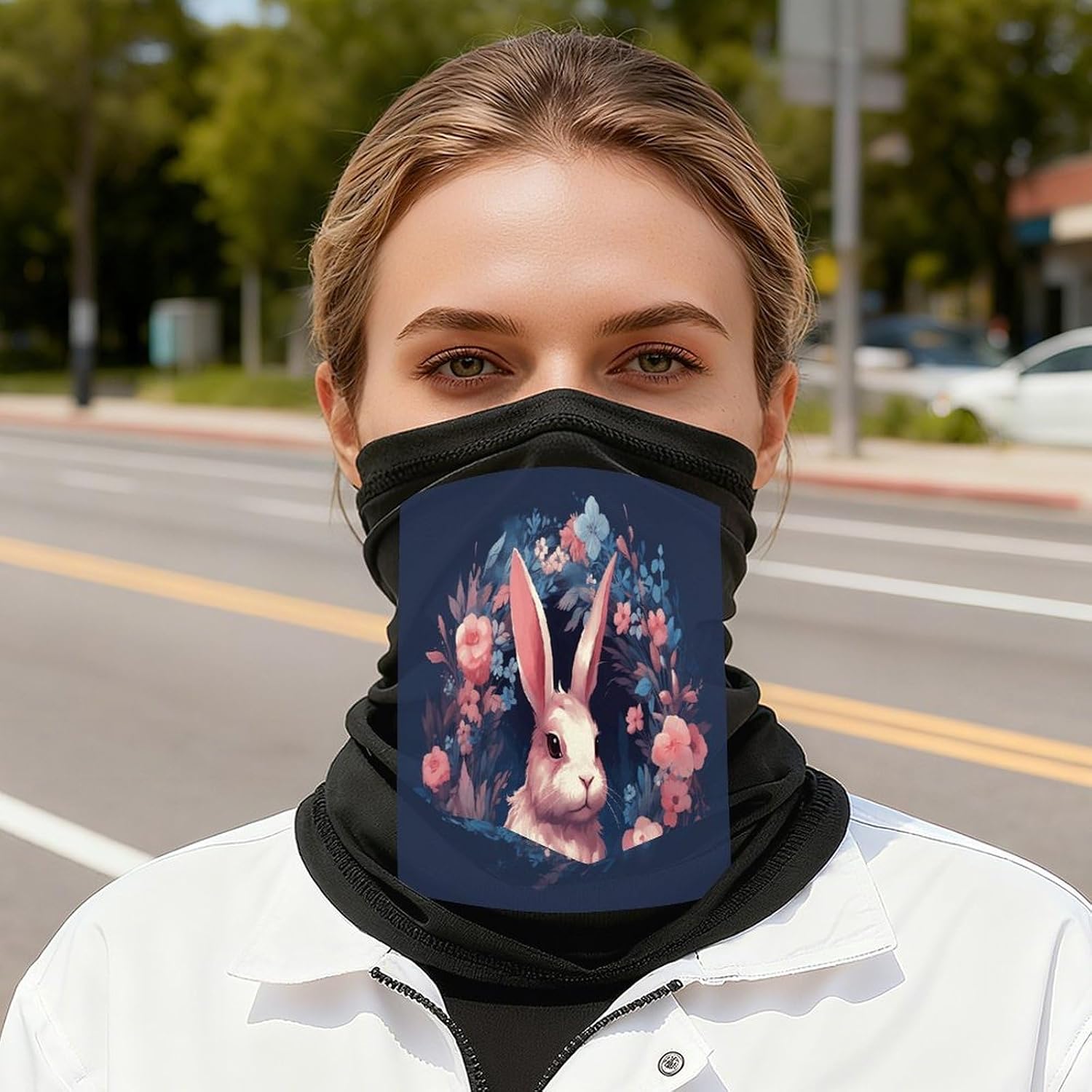 Rabbit in Garland Face Mask for Men Women,Neck Gaiter Sunscreen Breathable,Face Cover for Skiing Fishing Hiking Cycling