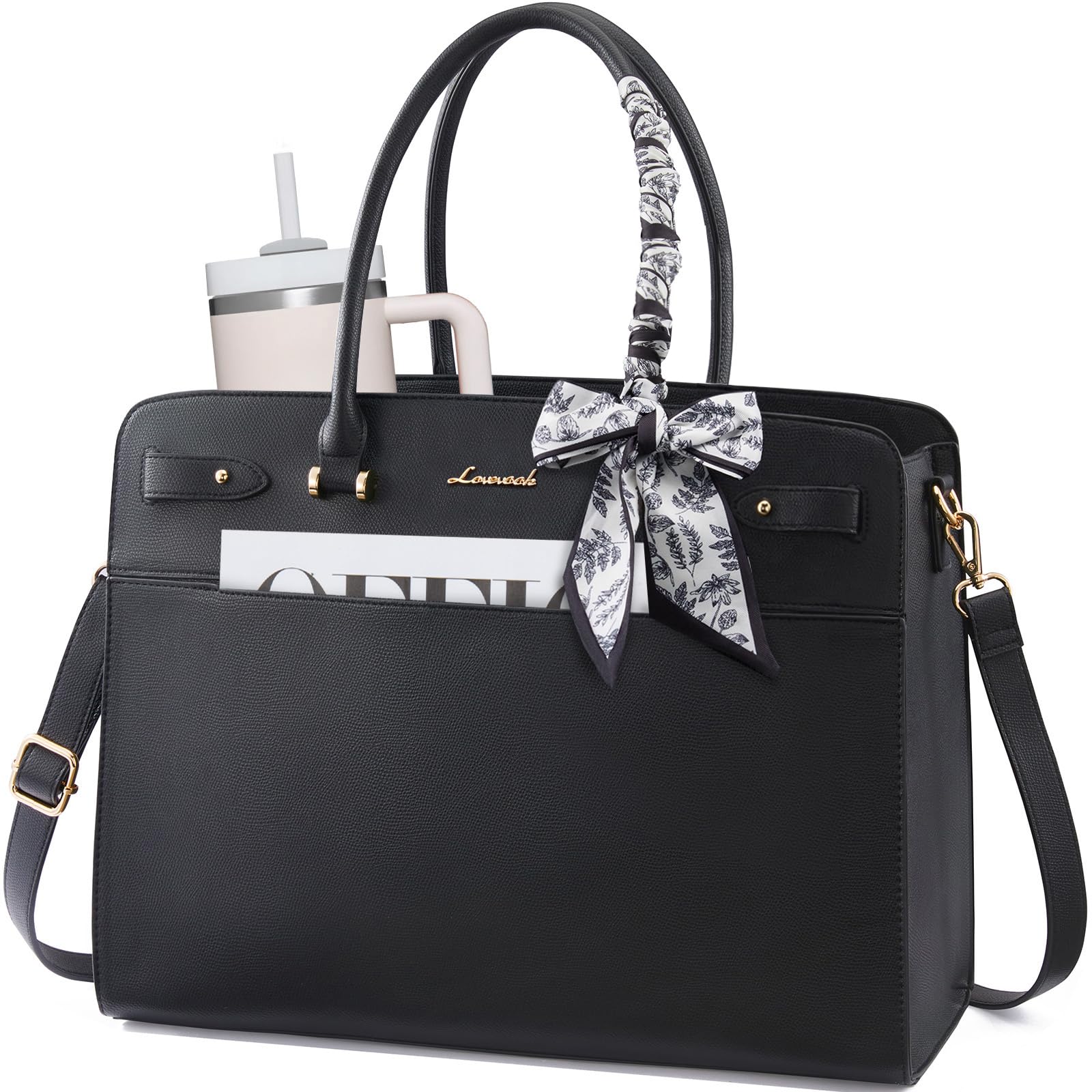 LOVEVOOK Laptop Tote Bag for Women, 15.6 Inch Large Faux Leather Work Bag Waterproof Briefcase Handbag for Teacher Business
