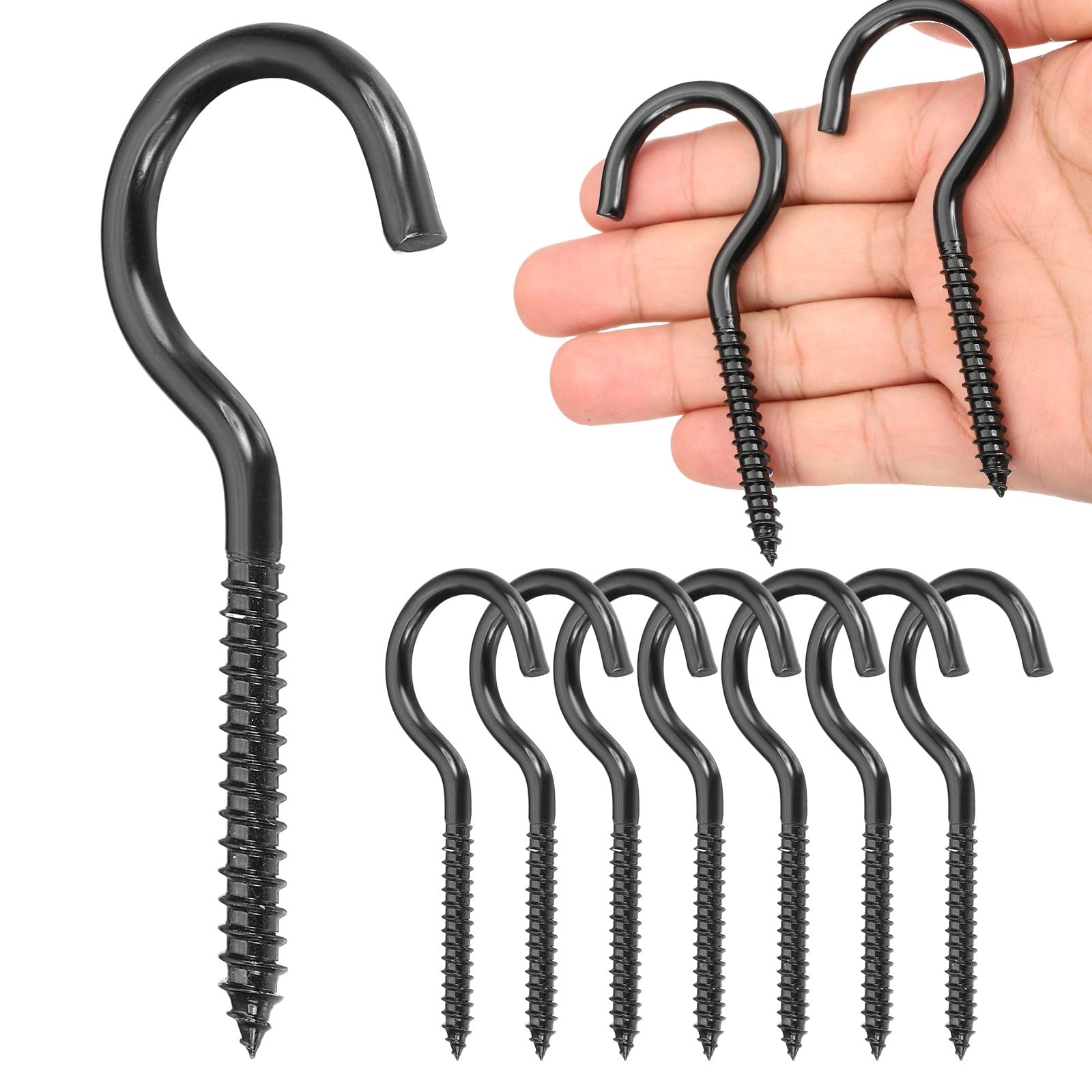 sourcing map Lot de 8 crochets à vis à œillets M6 x 90 mm en acier inoxydable 304, boulons à œil autotaraudeuses à extrémité ouverte pour intérieur et extérieur pour accrocher des œuvres d'art, noir