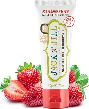 Jack N Jill Natural Certified Toothpaste for Kids - Fluoride Free Kids & Toddlers Toothpaste, Gently Cleans Teeth, Helps Soothe Gums, 40% Xylitol, BPA Free - Strawberry, 1.76 oz Pack of 1
