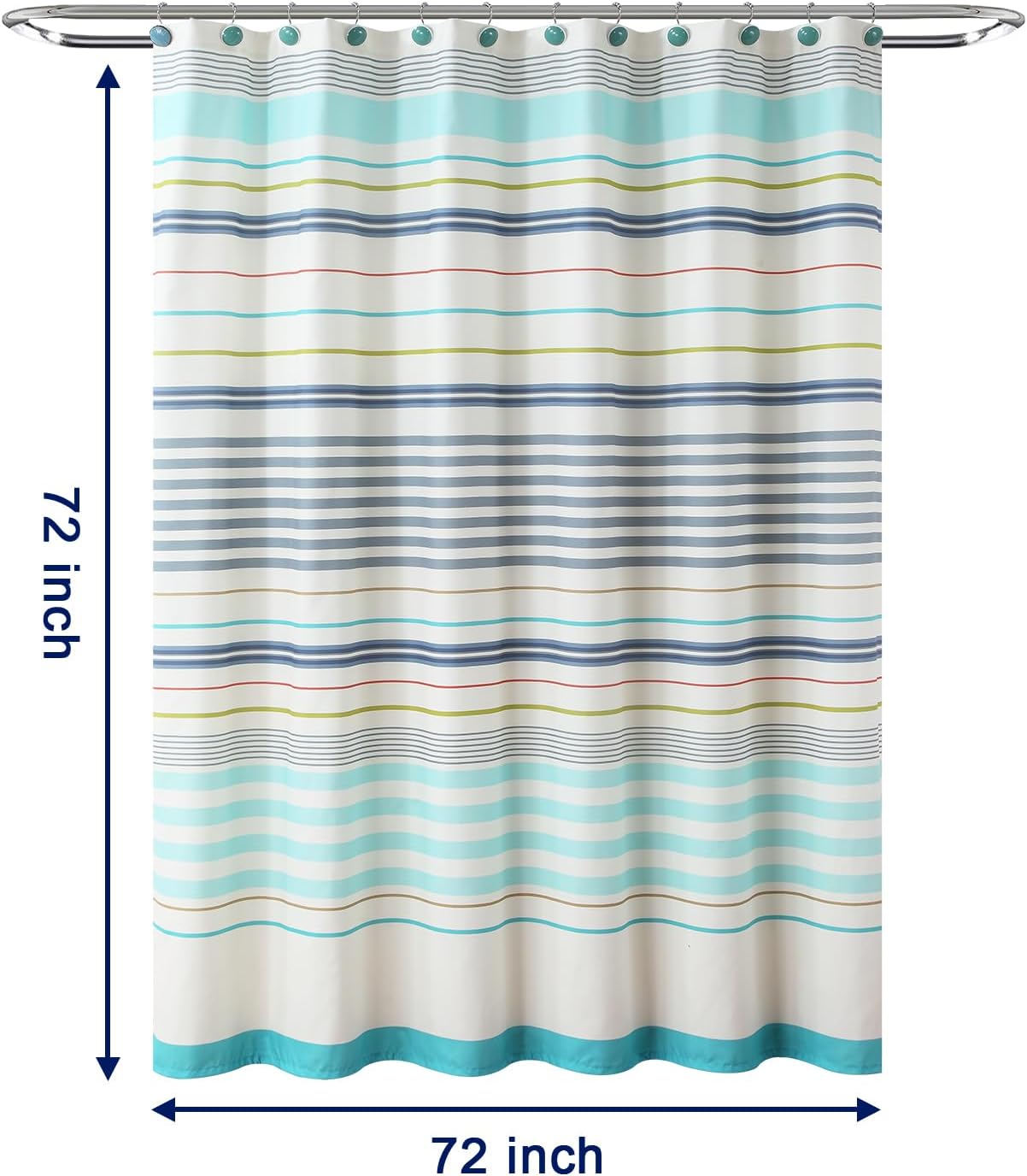 GASIYU Rainbow Stripe Fabric Shower Curtain, Fresh Blue Ombre Striped Bath Curtains, Modern Horizontal Geometric Coastal Bathroom Decor, 72" W x 72" H
