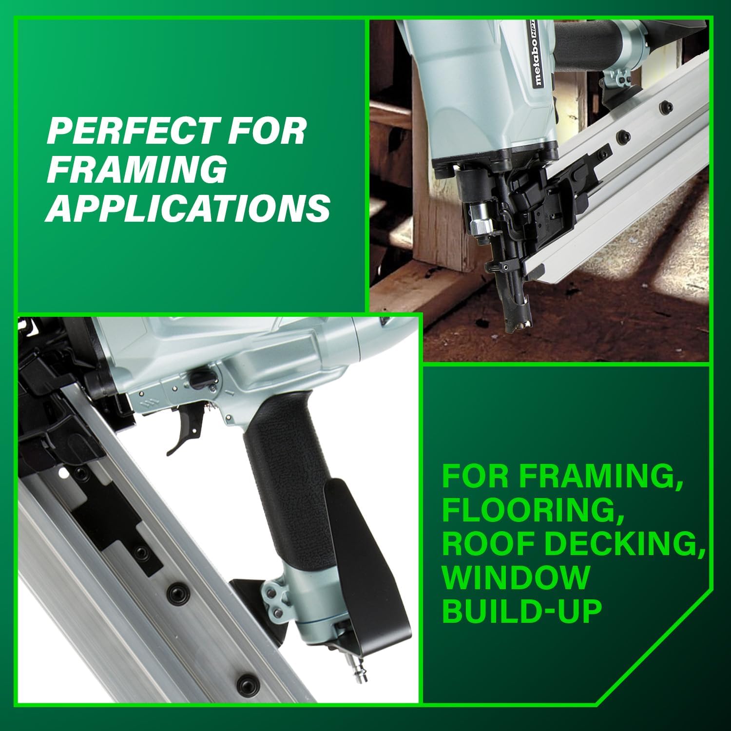Metabo HPT Framing Nailer, Pro-Preferred Pneumatic Power Nailers in Framing Tools, Powerful Tool With Tool-less Depth Adjustment & Claw Tip, 21° 3-1/2" Plastic Collated Nails, NR90AC5