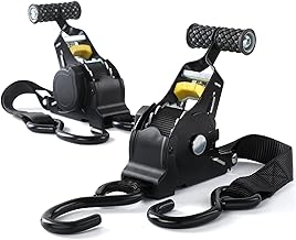 2Pcs Retractable Ratchet Tie Down Straps - 680kg Guaranteed Max Break Strength, Includes 2.5 cm x 3 m Autoretract Tie Downs with Padded Handles. Use for Boat, Securing Cargo