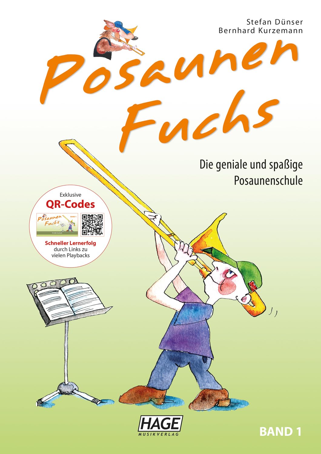 Posaunenfuchs Band 1 + Band 2 | mi QR-Codes | Hage Musikverlag | Stefan Dünser/Jan Ströhle | Posaunen Fuchs EH3811 + EH3812 | ISBN 9783866260818 + 9783866260825 | Soundman Poliertuch
