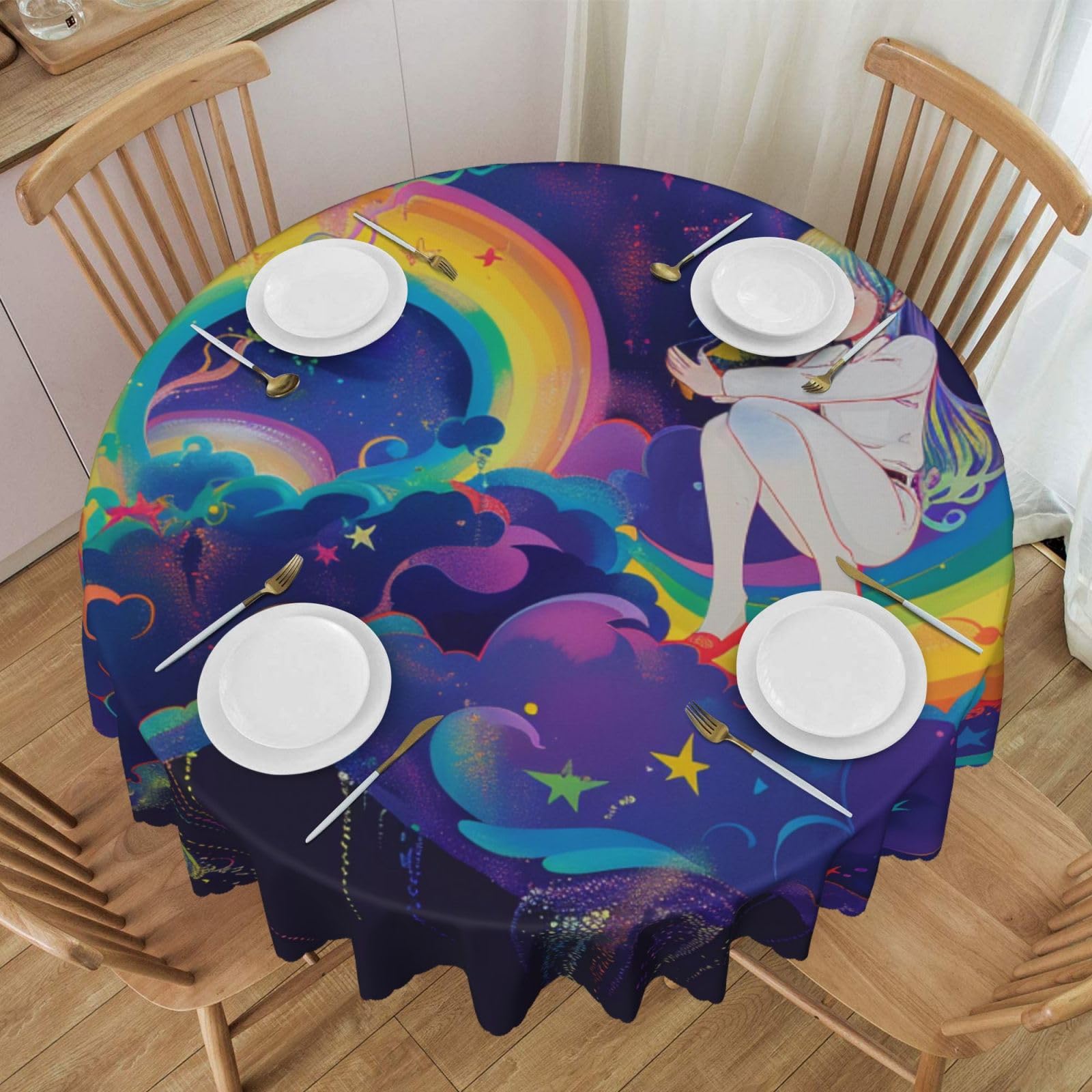 Nappe ronde arc-en-ciel 152 cm imperméable et anti-tache à dentelle