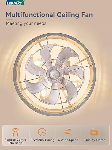 Miniatura 52 de LEDIARY Ventilador de techo enjaulado Fandelier de 20 pulgadas con luz, ventilador de techo sin aspas con control remoto, pequeñas luces de Negro y