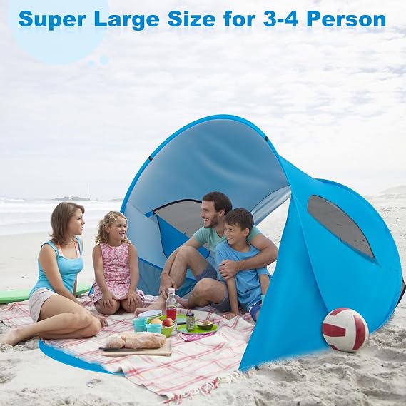 4 Person Sun Shelter for Beach, Light Weight Boat Shape Beach Awning Blue White (87 x 62.9 x 46.4) (L x W x H)