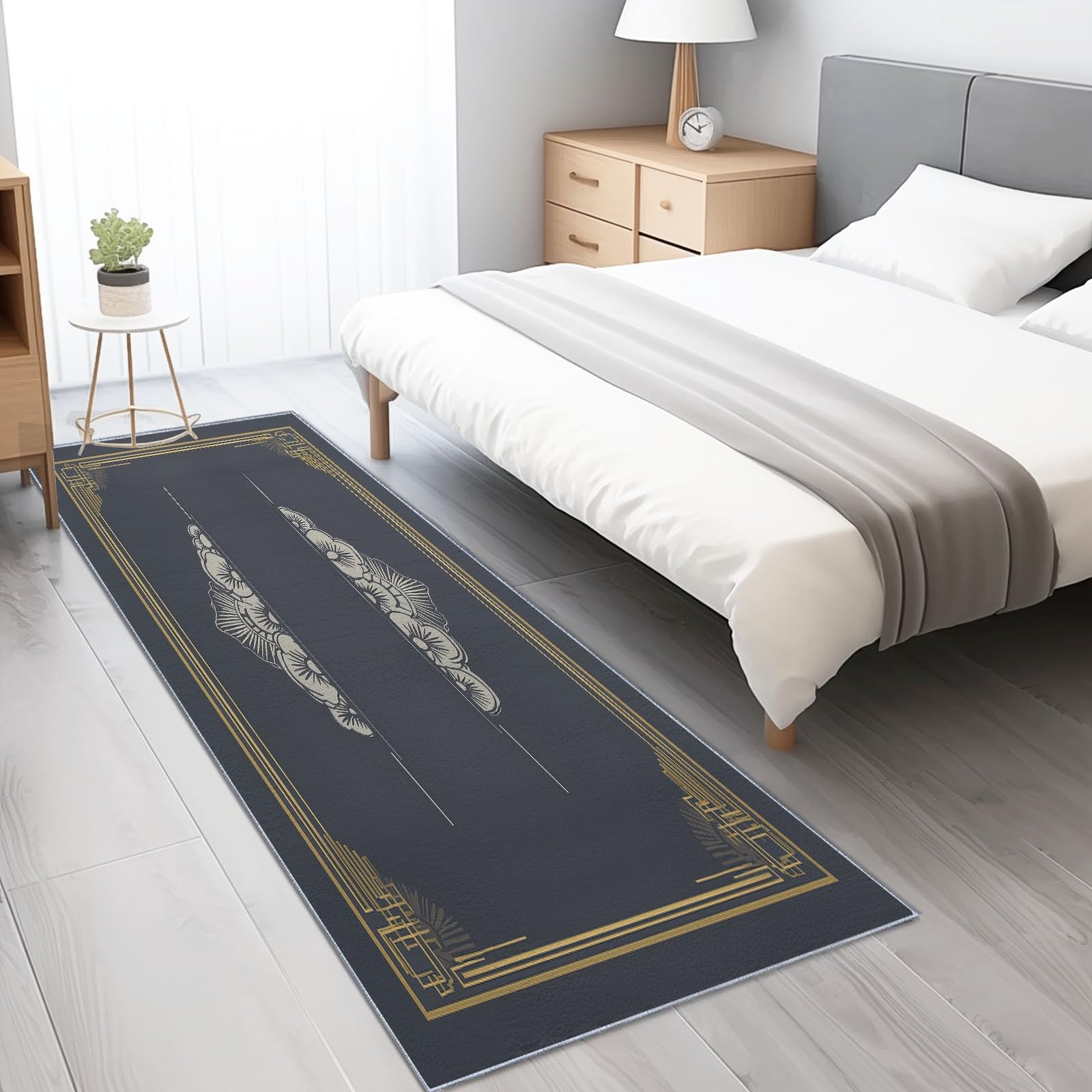 Tapis de couloir long gris anthracite 40x110 cm lavable et design