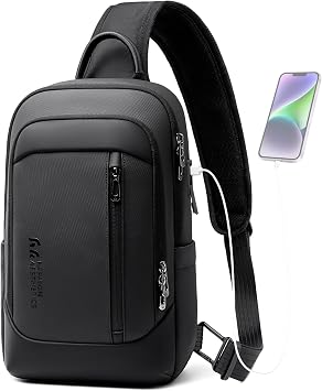 Crossbody Sling Chest Shoulder Bag for Men Women with USB Charging Port