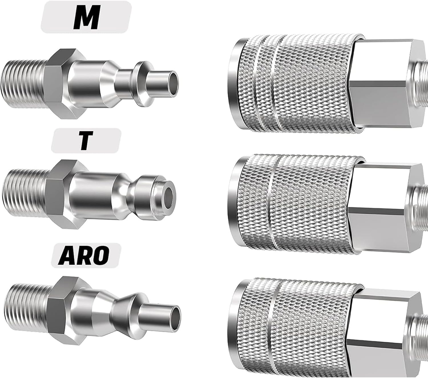 1/2Inch Air Hose Fittings Set, Industrial Type Coupler with 1/2 Inch NPT, 4PCS Air Hose Connector, Aluminum Alloy Air Compressor Accessories Quick Connect Fittings 300PSI