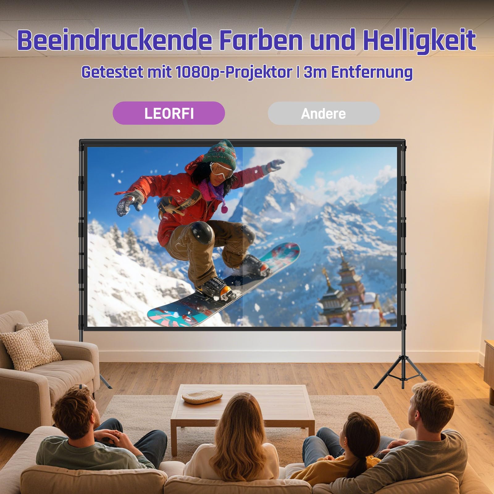 Schermo proiettore con treppiede da 100 pollici per esterni – LEORFI Schermo proiettore portatile con borsa, leggero, proiezione interna frontale/posteriore - Schermo cinematografico 16:9 4K HD con