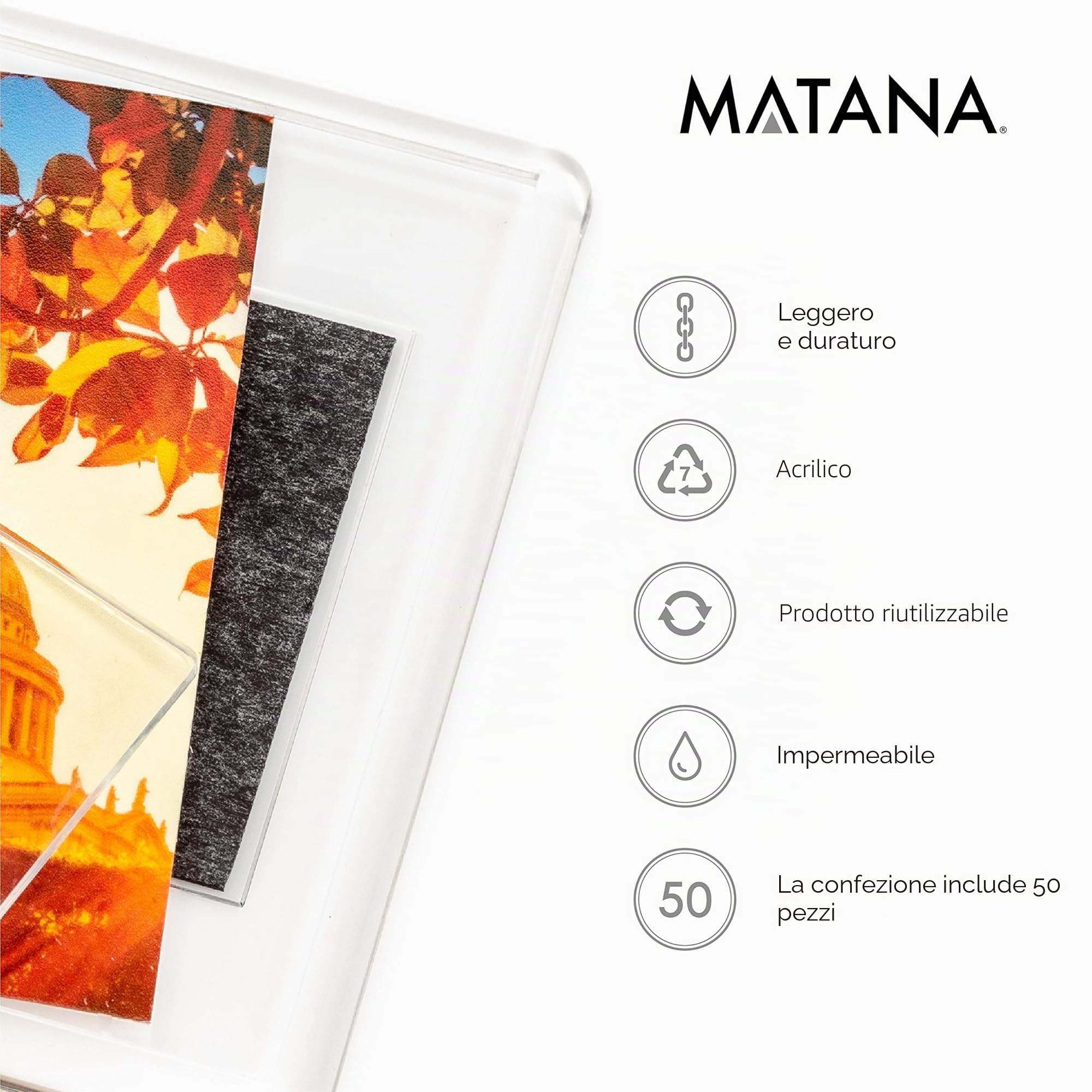 MATANA 50 cornici magnetiche, magnetiche frigo, 7 x 4,5 cm, regalo personalizzato, regali per gli ospiti per compleanni, matrimoni, battesimi, Natale e altro