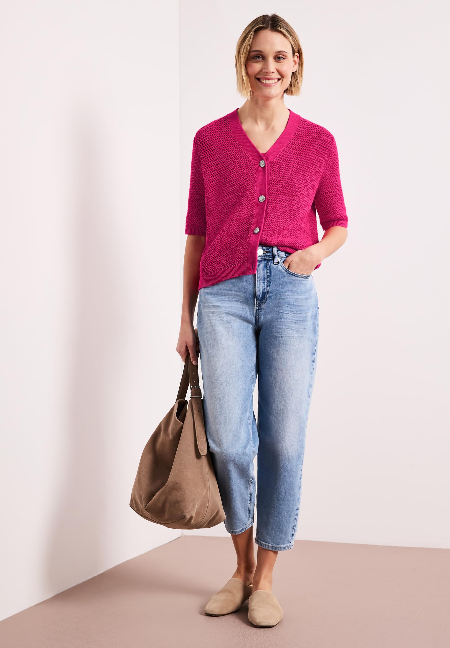 Kurzarm Cardigan mit V-Neck und Struktur