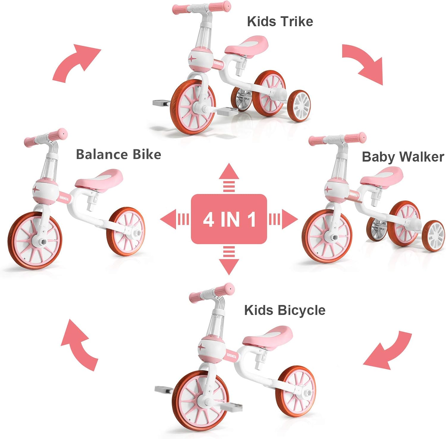KORIMEFA 4 IN 1 Baby Balance Bike for 24 Years Old Kids Trike with
