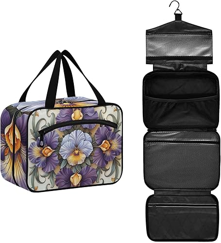 Miniatura 2 de Bolsa colgante vintage con diseño de flores de iris para hombres con gancho, kit de aseo de moda de diseñador para mujeres de viaje, bolso de
