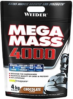 Weider Mega Mass 4000 (4kg) Chocolate Flavour, Mass Gainer with High Content of Complex Carbohydrate Blend, for Energy and Muscle Mass