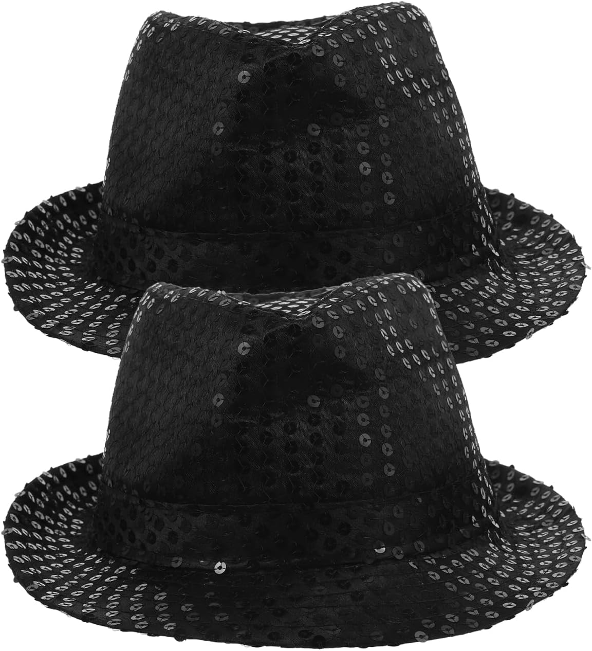 TENDYCOCO 2Pcs Black Sequin Fedora Hat for Adults Satin Jazz Hat Lightweight Party Cap for Halloween Masquerade Vintage Events