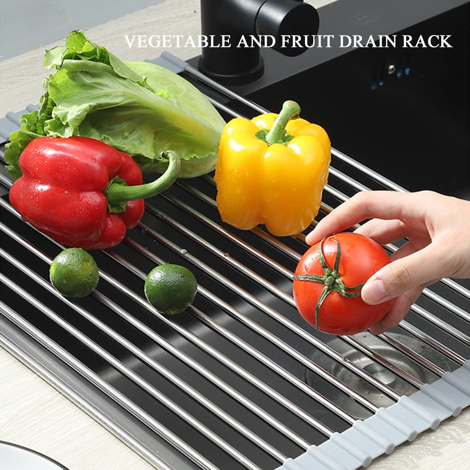rejilla escurridora, El acero inoxidable del silicón rueda for arriba el estante drenaje de platos for tamaños múltiples fregadero(21 * 33cm)
