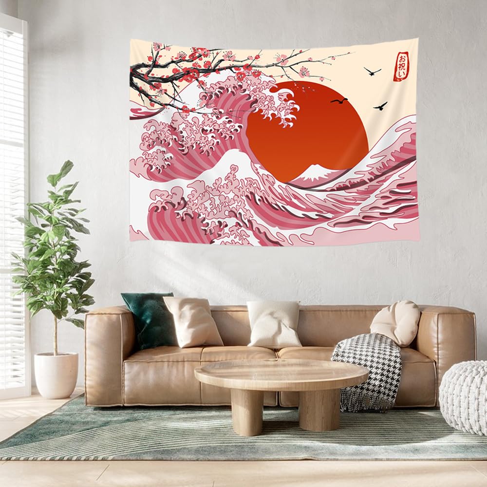 Amazon.com: Hajmsug Japanese Tapestry Pink Kanagawa Great Wave