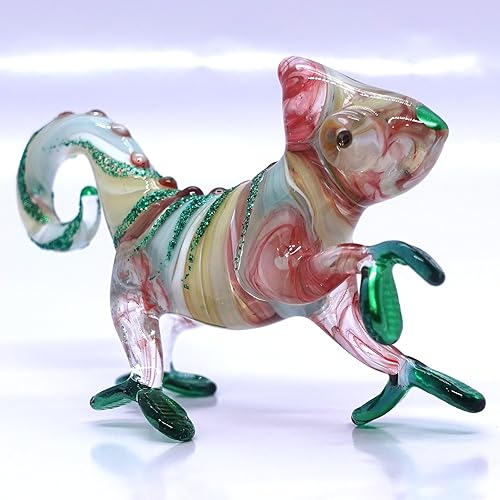 Miniatura 3 de Figura de arte de cristal soplado a mano en miniatura de camaleón, animales coleccionables, regalo para decorar el hogar (3 pulgadas, rojo y verde)