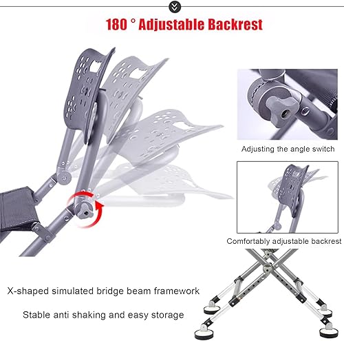 Miniatura 5 de Folding Fishing Chair with Adjustable Backrest and Backpack, Portable Heavy-Duty Outdoor Chair for Uneven Ground