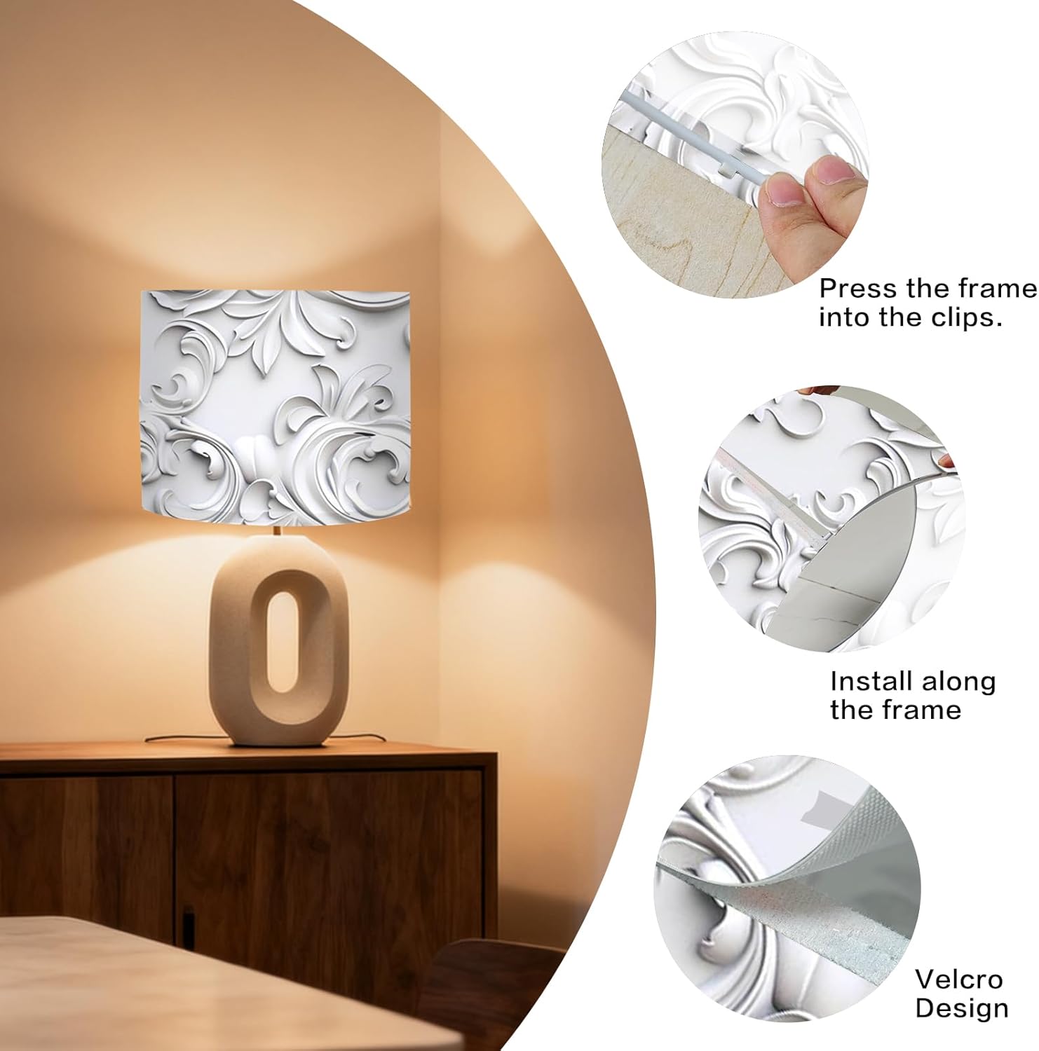 Nuxovilar Lamp Shades Set of 2, Polyester 13x9.8 Inches - Lamp Shades for Floor Lamps, Floral Relief Pattern for Living Room, Dining Room, Formal Space