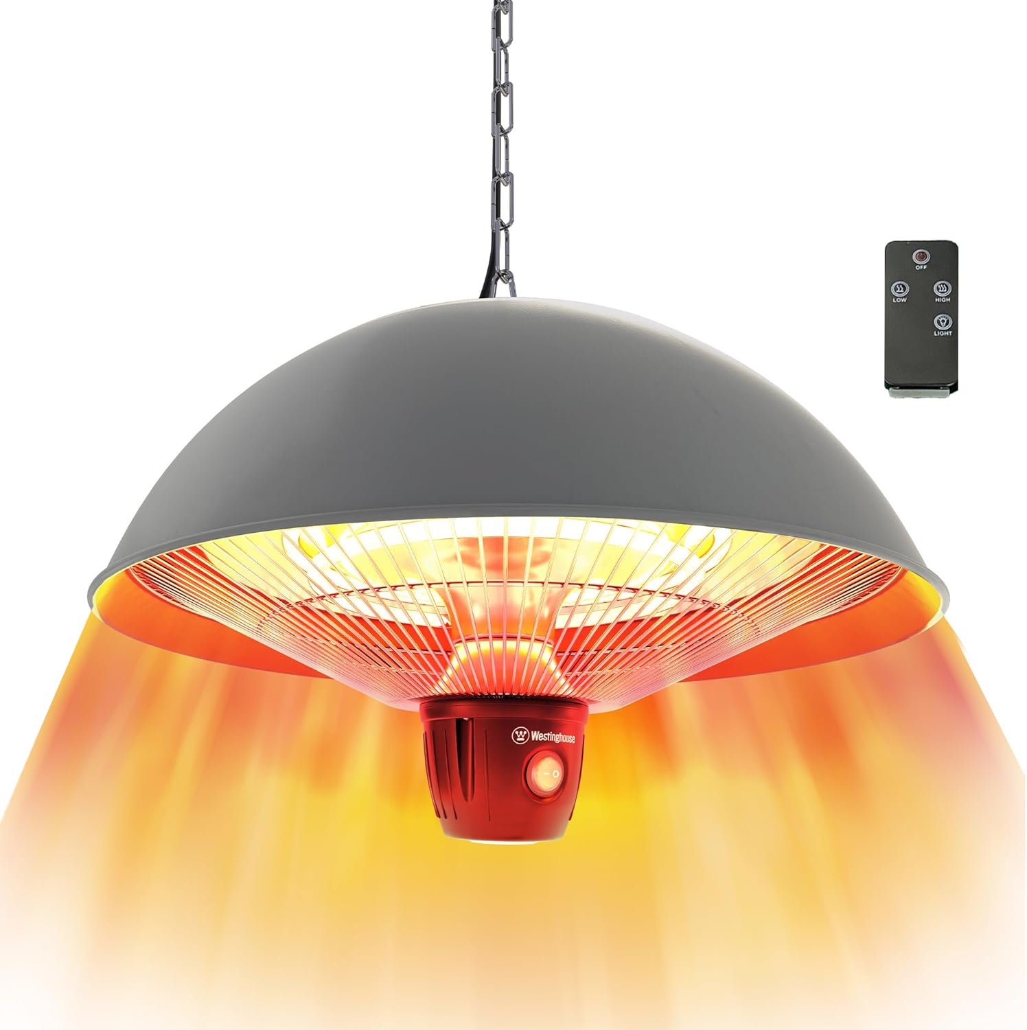 Westinghouse Outdoor Ceiling Patio Heater, Water Resistant, Adjustable Heat Output Up to 1500W, Auto Shut Off Overheat Protection, Hanging Infrared Heater for Patio Cover, Gazebo, & More - Gray