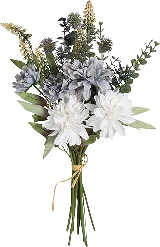 INSUNSIX Ramo de flores artificiales falsas de seda blanca y gris para arreglos de manualidades, ramos de boda, flores sintéticas para jarrón para