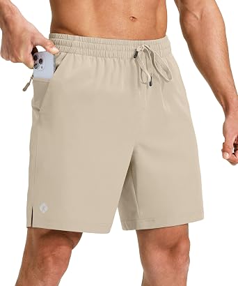 Ksmien Mens 7" Athletic Running Shorts Quick Dry Lightweight Zip Pockets