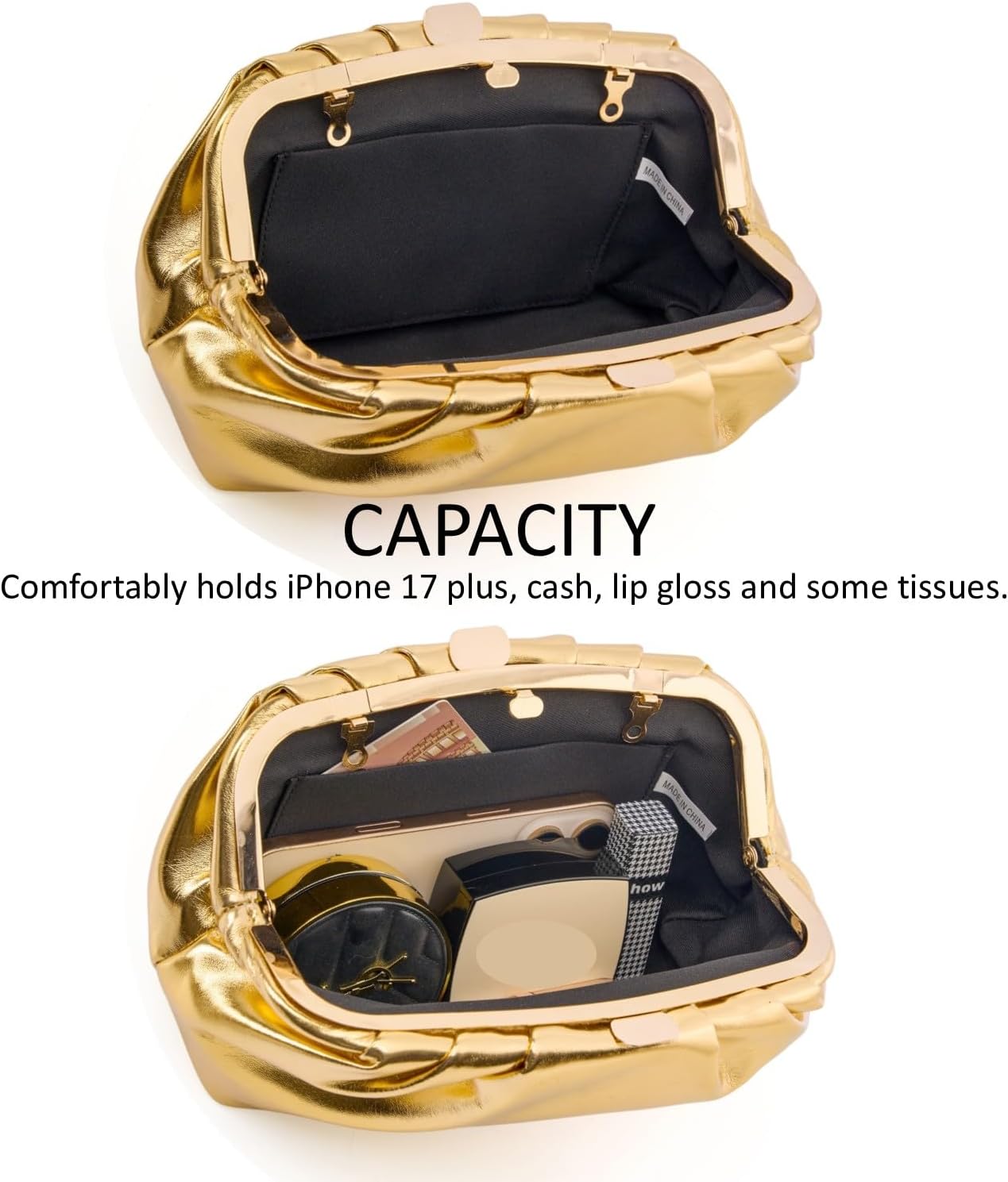 DETARA Elegant Pleated Vegan Leather Clutch Purse for Women Soft PU Wedding Evening Bag with Detachable Chain for Prom Party