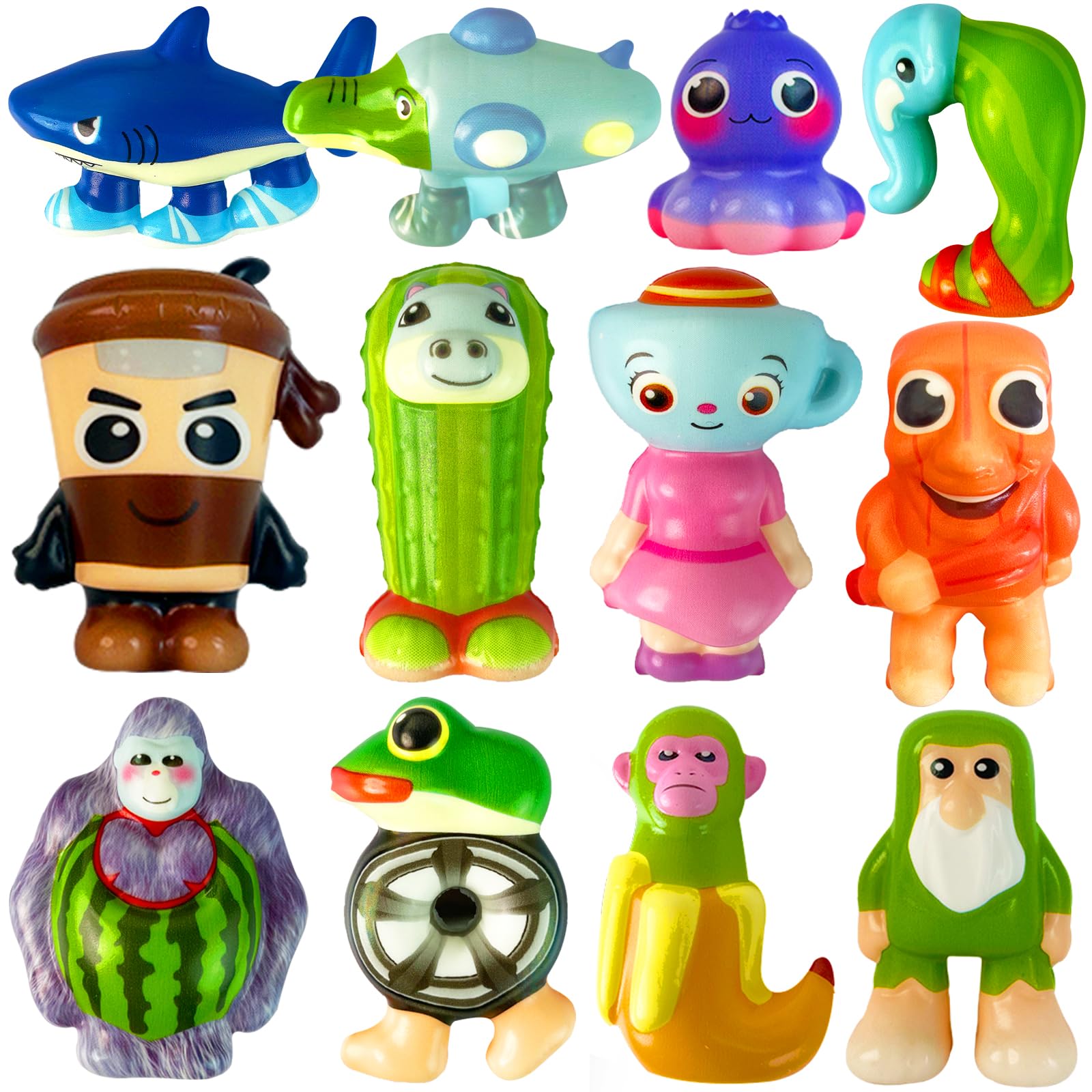 12Pcs Italian Brainrot Toys,Slow Squishy Toys Bulk for Kids,Tralalero Tralala Squishy Toys,Brainrot Meme Shark Squishy Stress Relief Sensory Toys,Funny Animals,Party Favors Gifts for Fans Kids