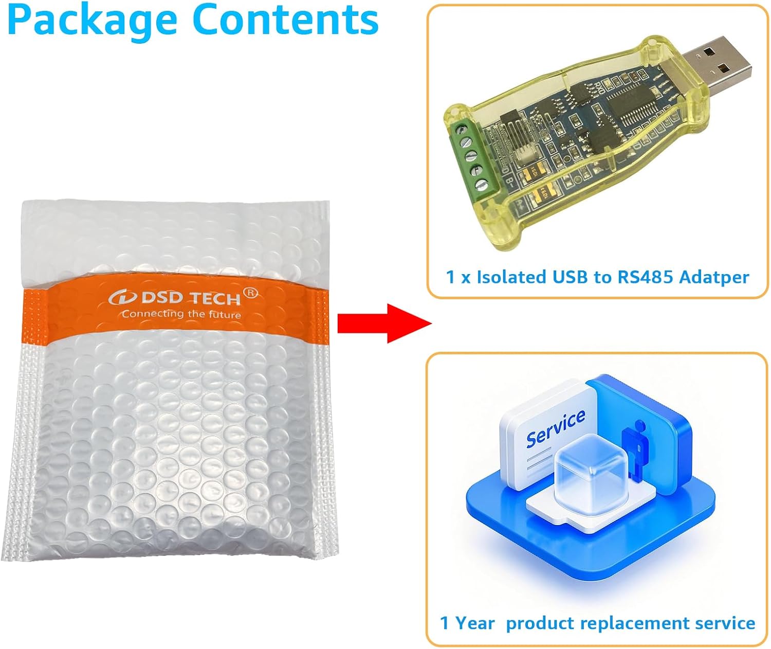 DSD TECH SH-U11G Isolated USB to RS485 Adatper Built-in FTDI chip