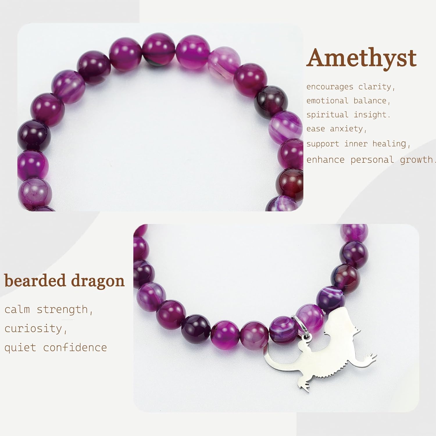 PARTNER Cute Bearded Dragon Gifts for Women Bearded-dragons Natural Stone Beaded Healing Bracelet for Reptile Lover - Image 3