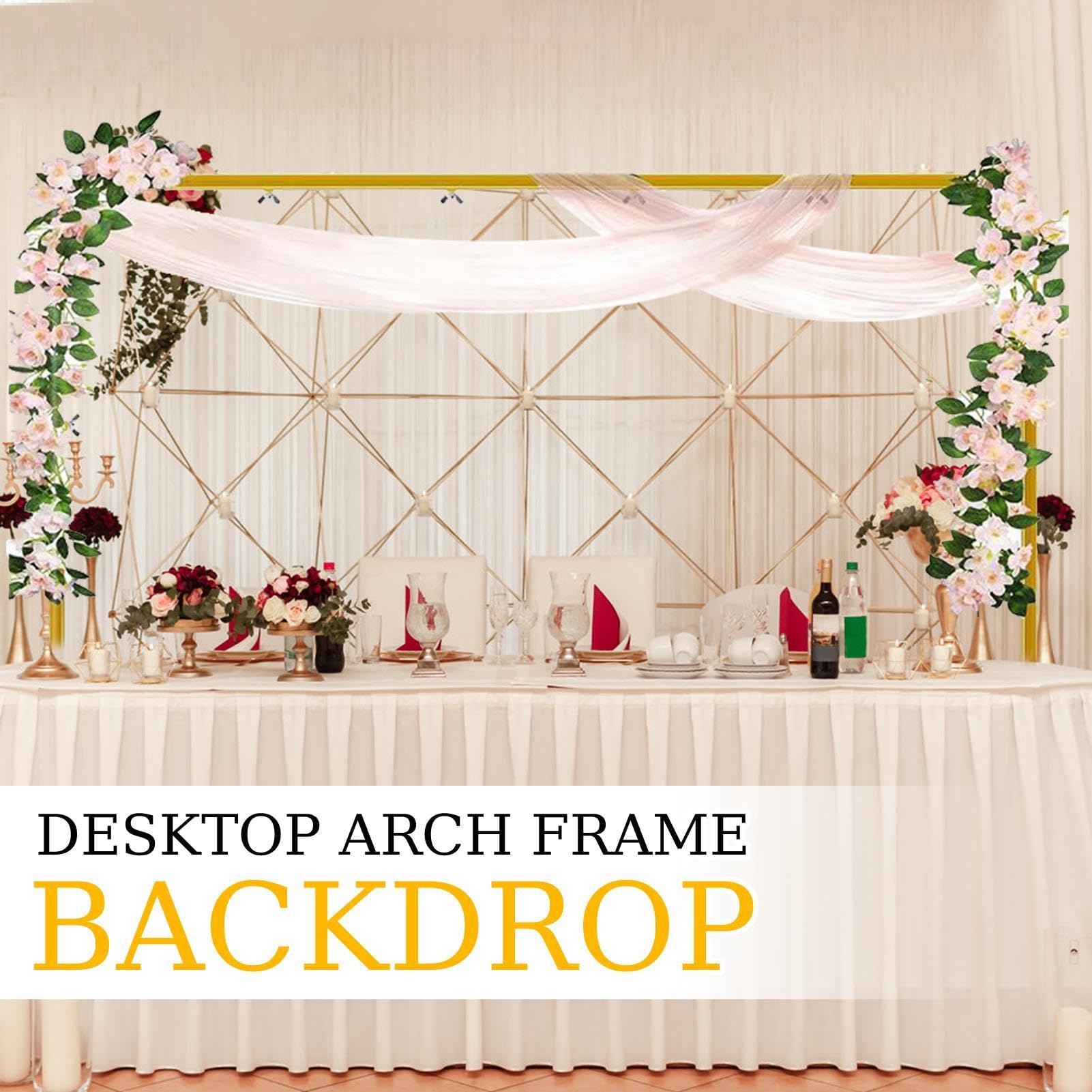 Soporte de arco de mesa de metal con clips, soporte de decoración floral, para globos e telón de fondo para eventos, mesa, cartel, escaparate, elegante soporte de centro de mesa