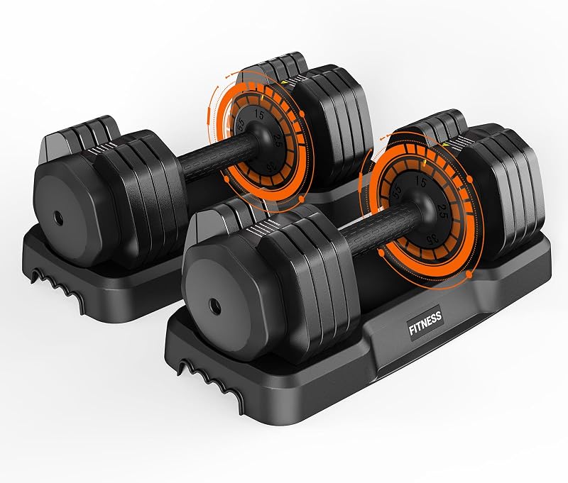 SunHome Adjustable Dumbbells Set, 25/55LB Pair Free Weights Dumbbells Set with Tray，Non-Slip Handles, Weight Set For Home Gym Suit both Men and Women