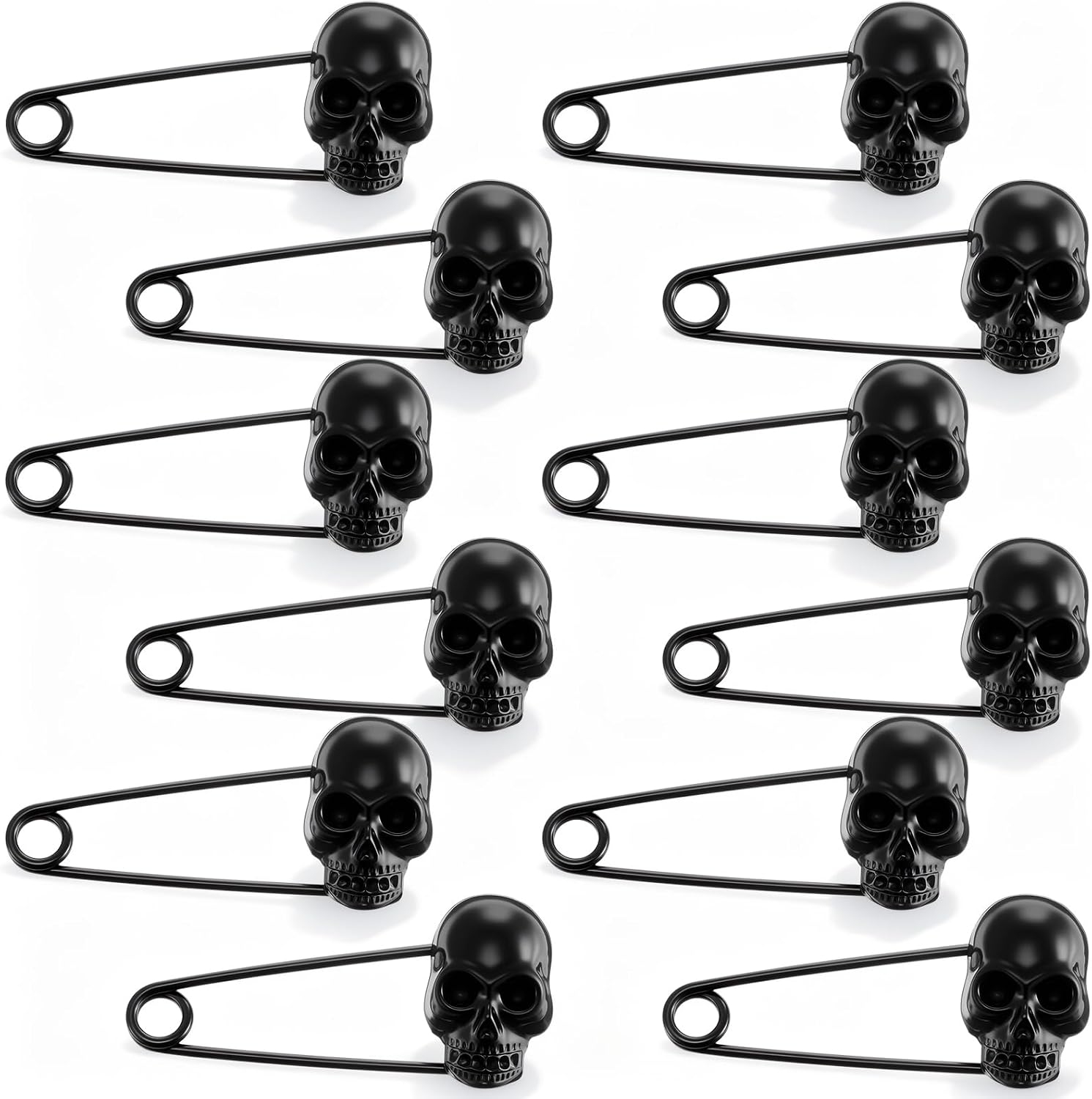 Suncalla 12 Pcs Black Safety Pins Heavy Duty Skull Head Safety Pins for Halloween Blankets Skirts Sweater Clothing Women Men Bag Jacket Backpack Gift for Christmas