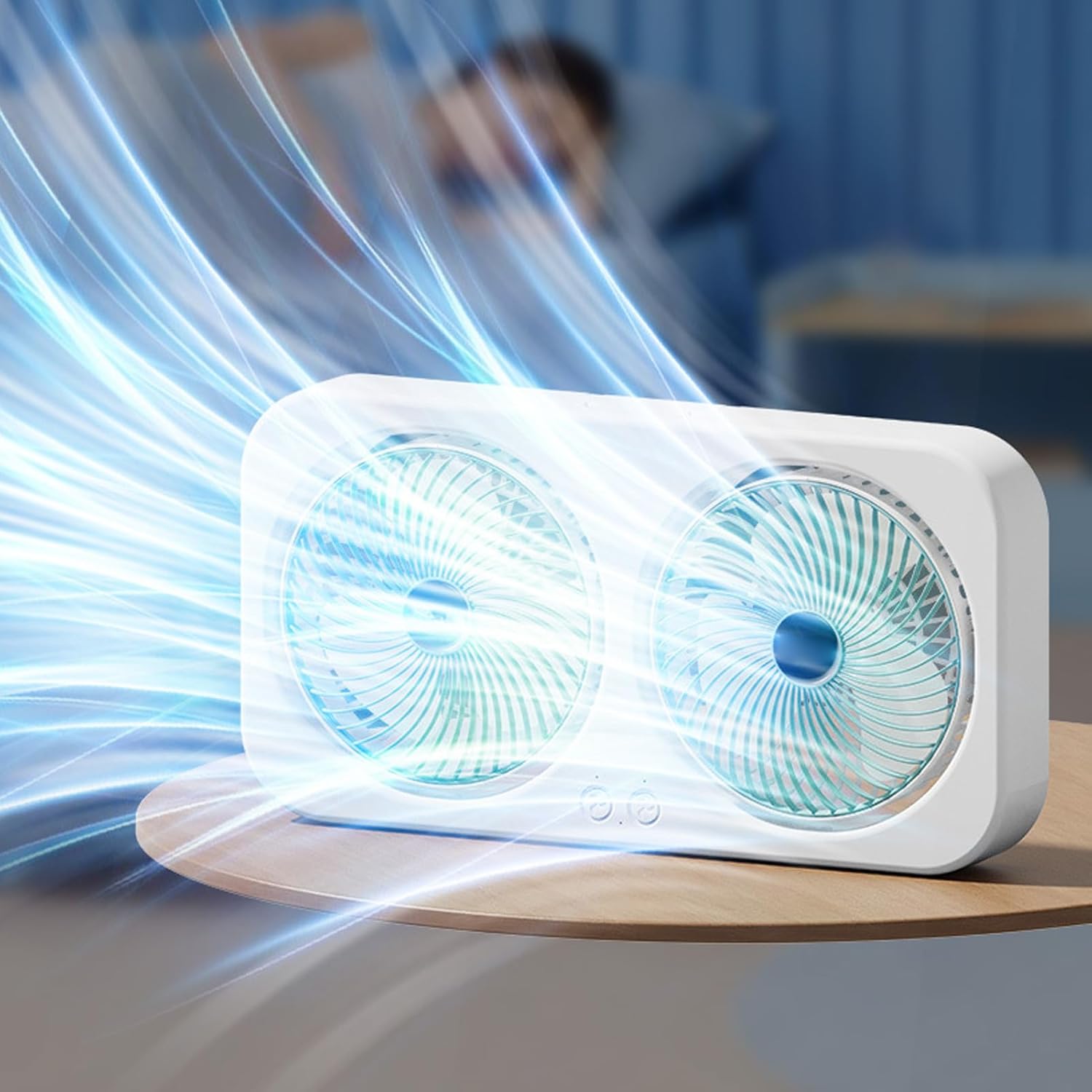 Tabletop Dual USB Rechargeable Fan 360 Air Circulation Desk Fan Wall Mounted Portable Cooling Fan for Home Dorm Green