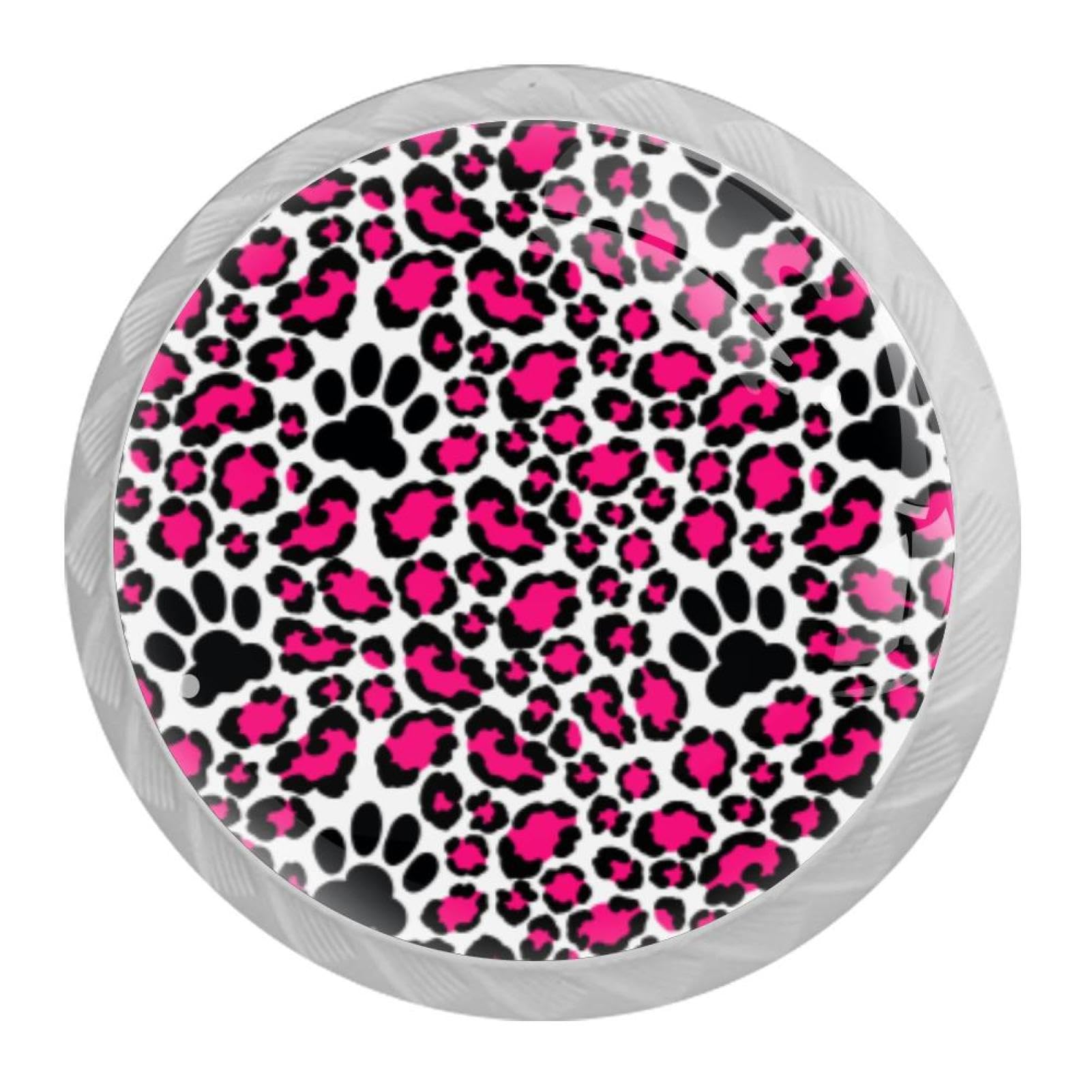 Tqmspg 4 Pieces Drawer Pulls Pink Leopard Texture Door Knobs Dresser Handles for Kitchen Wardrobe Cupboard Hardware Furniture