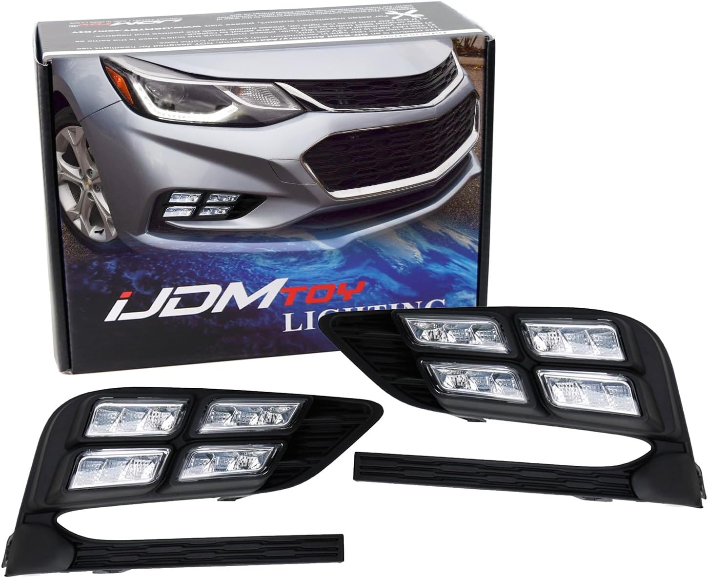 iJDMTOY Xenon White LED Daytime Running Light/Fog Lamps Compatible with 2016-18 Chevrolet Cruze Sedan, Exact Fit on Foglight Location, Powered by 10W High Power LED Lights