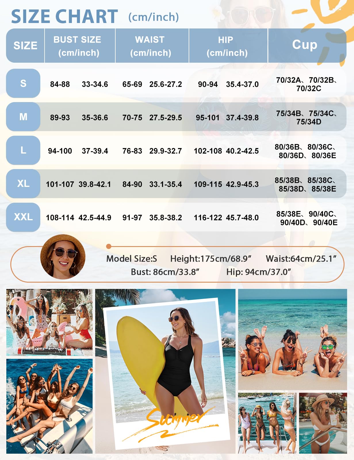 Nadeer Bañador Mujer Reductores Push Up Traje de Baño de Una Pieza Cintura Alta Ropa de Baño Espalda Cruzada Talla Grande Moda de Playa